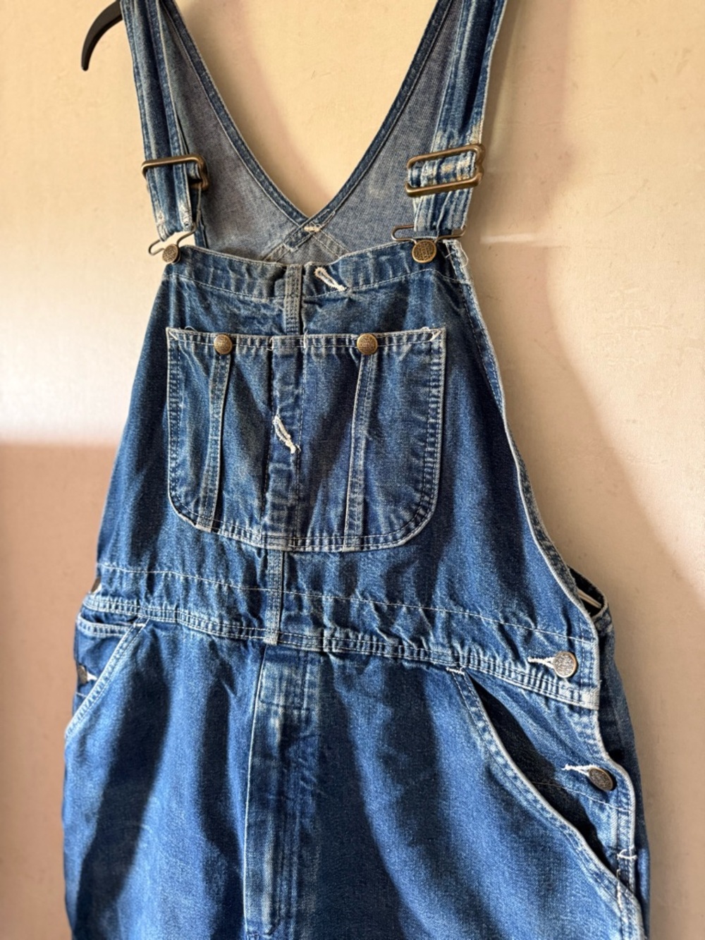 Vintage Distressed 36x32 Roebuck & Company Men's Blue and Navy Overalls
